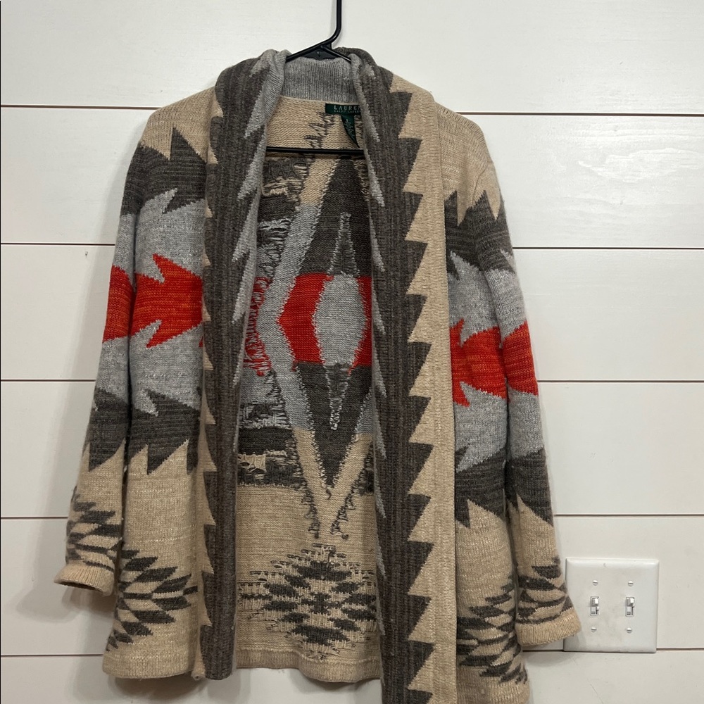LAUREN RALPH LAUREN Wool Cardigan Longline Sweater Southwest Western Womens S